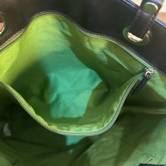 🌟3xHP🌟VTG 1990s Green Quilted Tote Bag Dark Brown Leather Trim Casual Corner - Picture 8 of 15